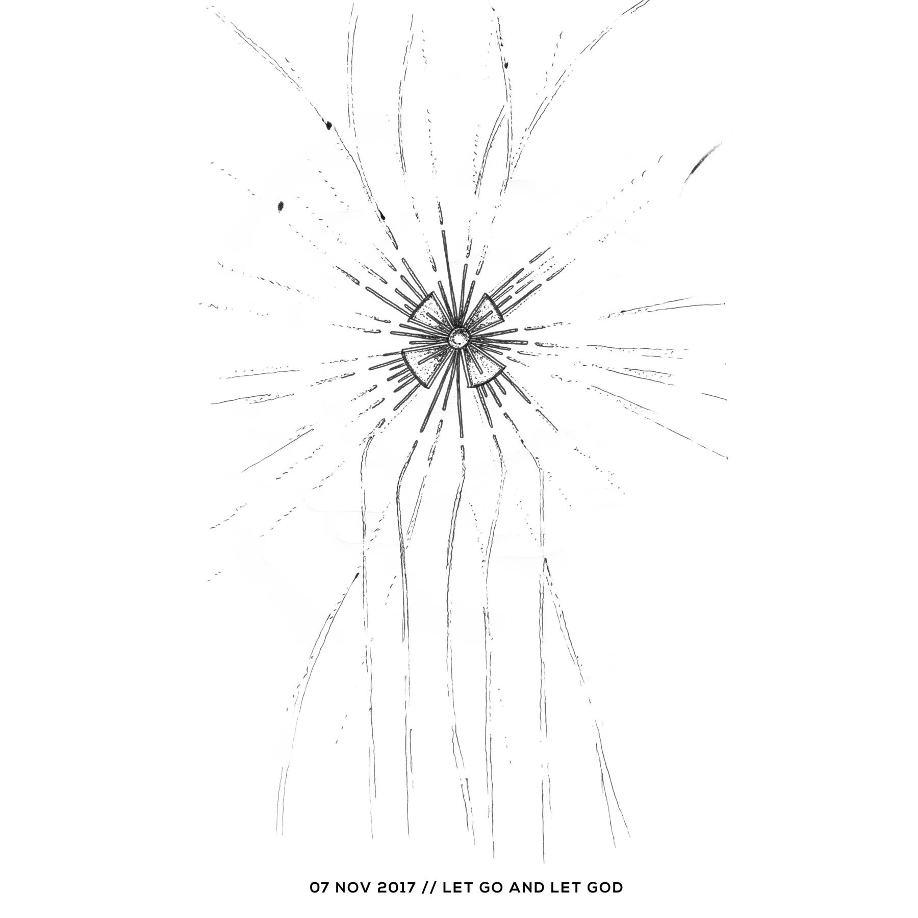 Ink drawing — let go and let god, 7 November 2017