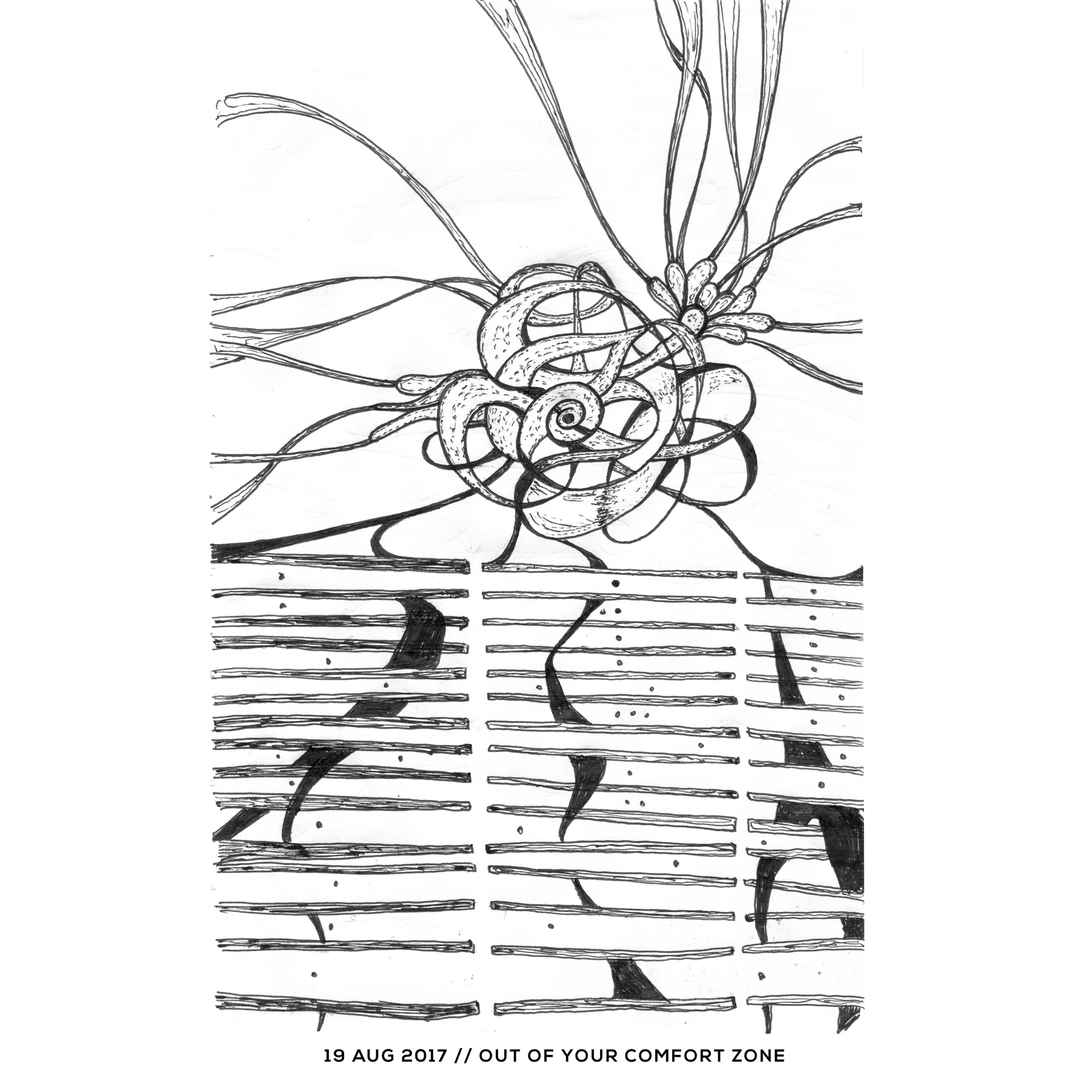 Ink drawing — out of your comfort zone, 19 August 2017