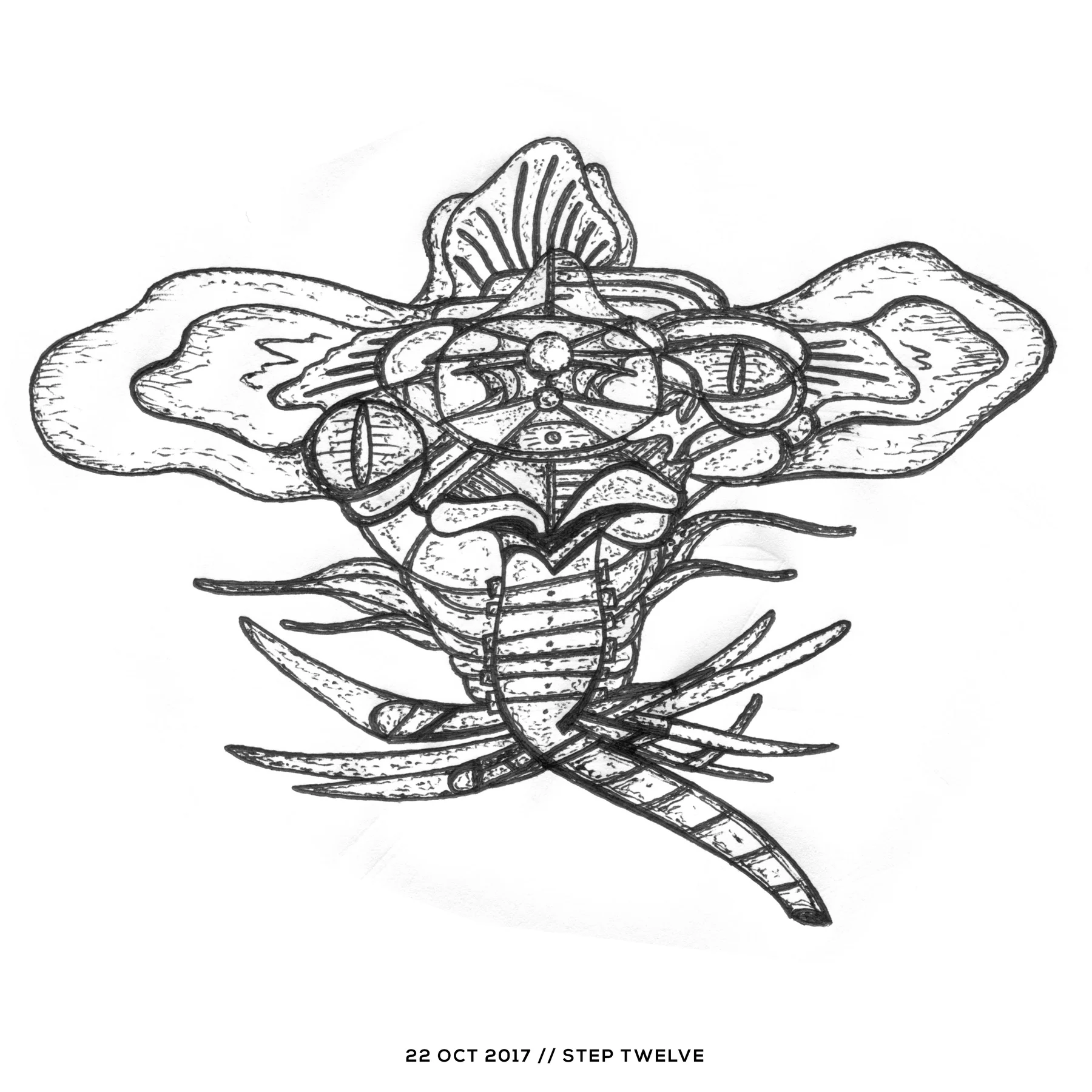 Ink drawing — step twelve, 22 October 2017