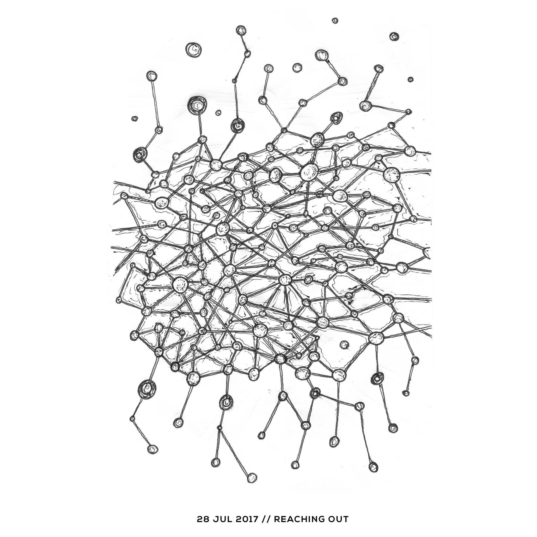 Ink drawing — reaching out, 28 July 2017