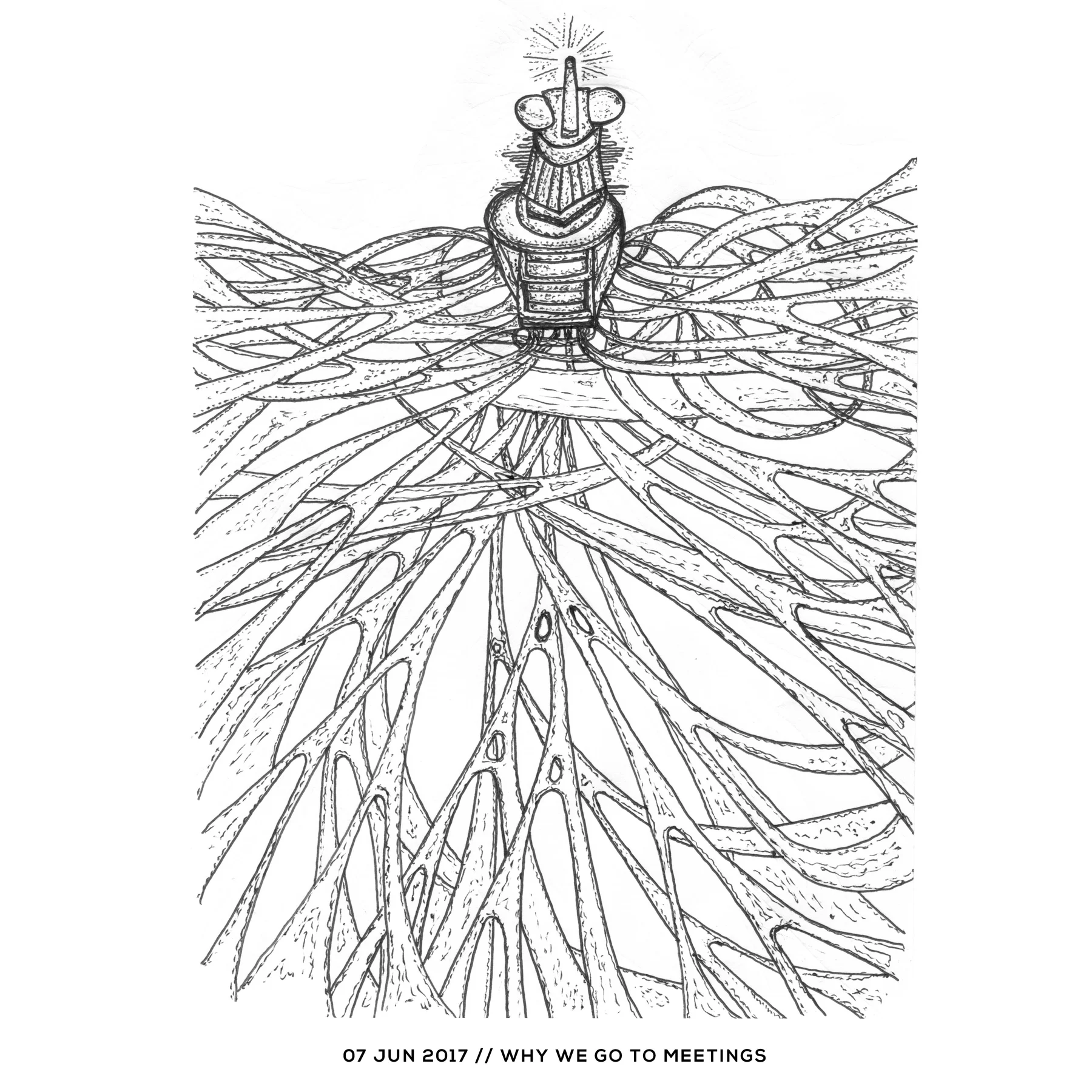 Ink drawing — why we go to meetings, 7 June 2017