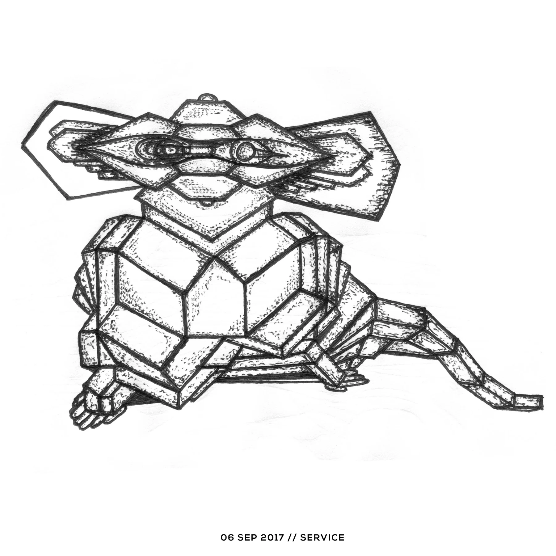 Ink drawing — service, 6 September 2017