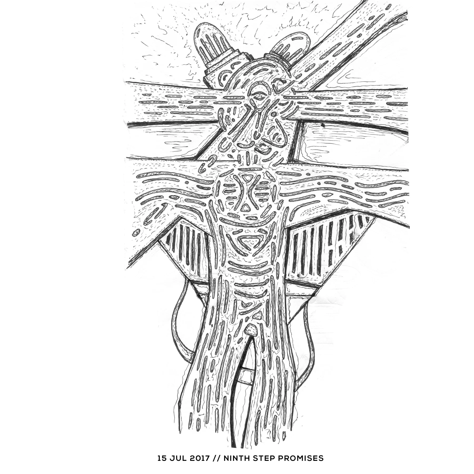 Ink drawing — ninth step promises, 15 July 2017