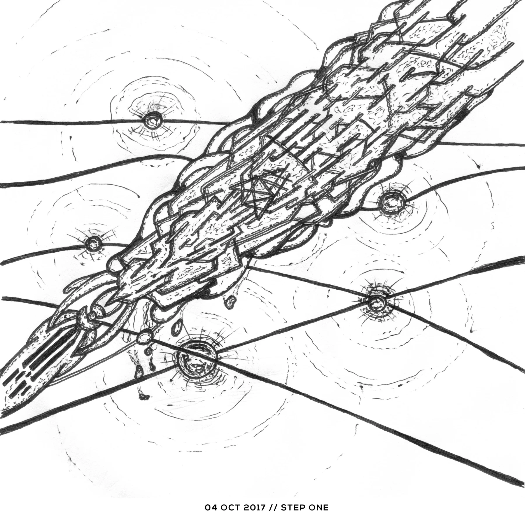 Ink drawing — step one, 4 October 2017