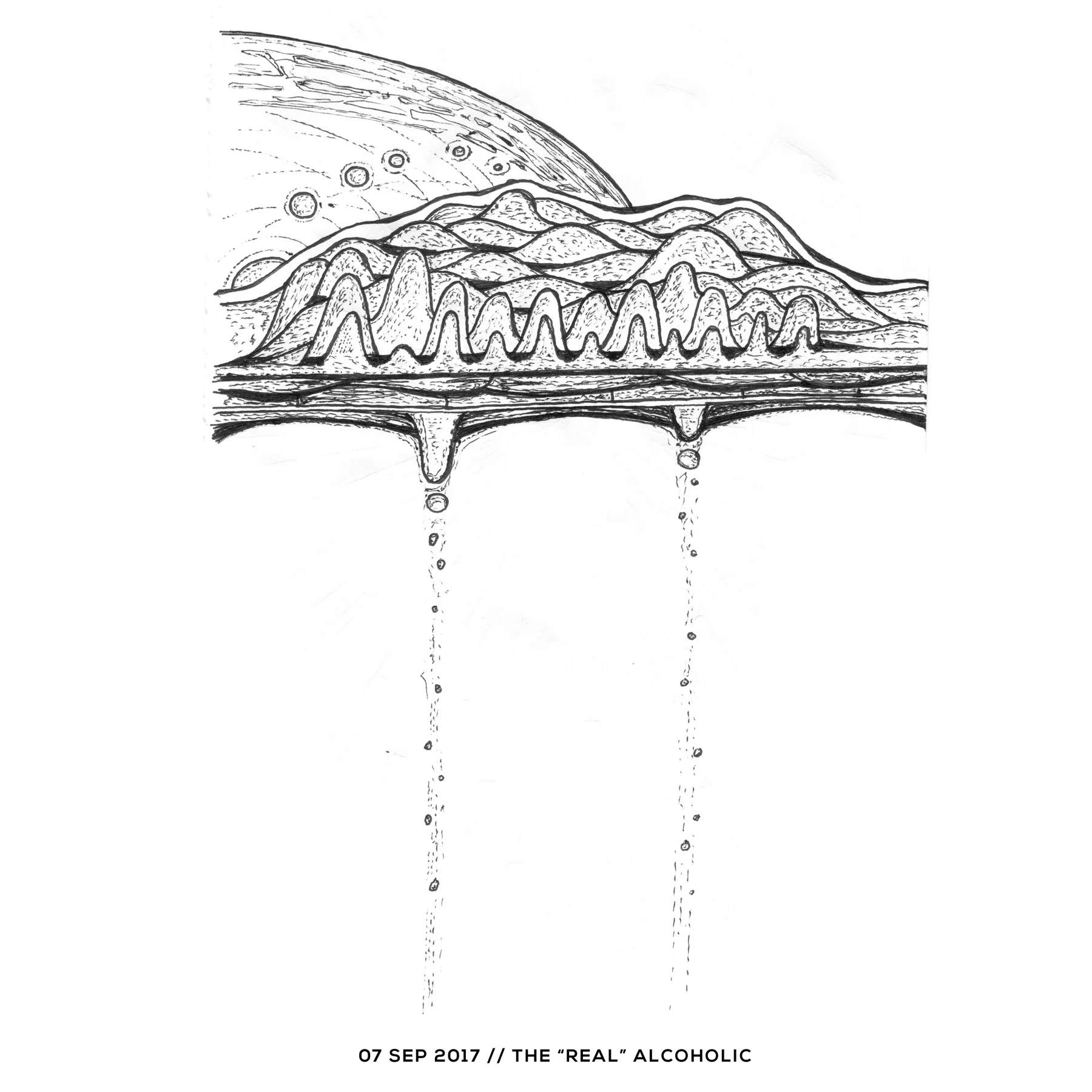 Ink drawing — the real alcoholic, 7 September 2017