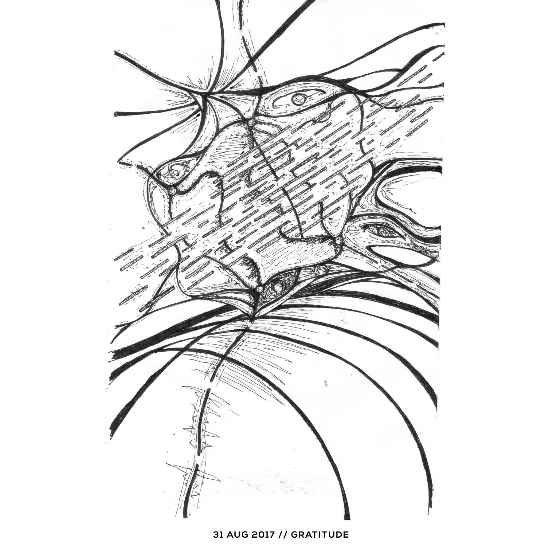 Ink drawing — gratitude, 31 August 2017
